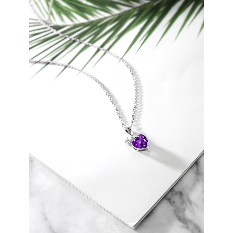 Gem Stone King 925 Sterling Silver Purple Amethyst and White Topaz Pendant  Necklace For Women (2.44 Ct Heart Shape with 18 inch Silver Chain)