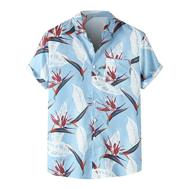 Hombres Casual Patchwork Botones Playa No posicionamiento Estampado Turndown Camisa de manga corta Blusa Pompotops oipoqjl47846