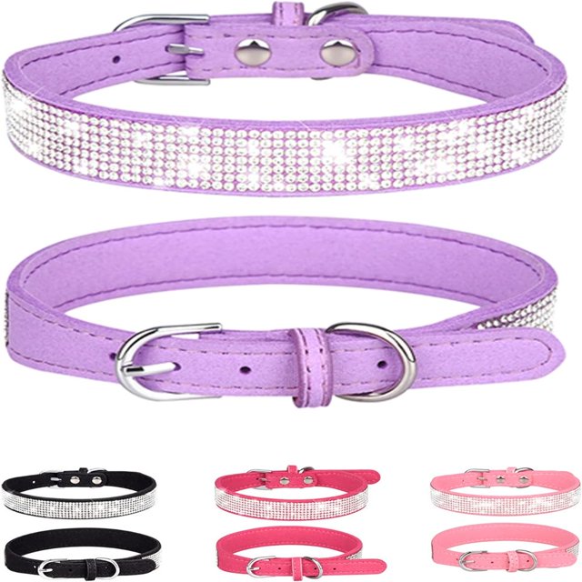 POINTERTECK Rhinestone Dog Collar for Small Medium Large Dogs Adjustable Leather Suede Bling Dog Collars, Bow Tie Puppy Collars for Boy and Girl.