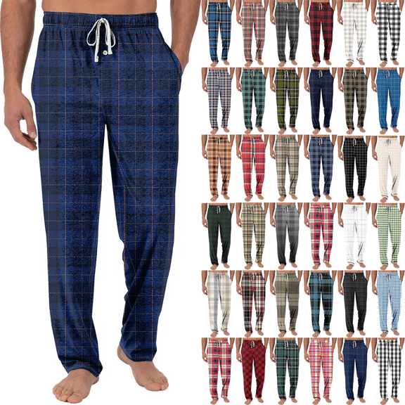 Men's Knitted Fashionable Printed Pocket Casual Pants, Plaid Pajama Pants for Home, Sleep and Lounge Wear,Beige,L
