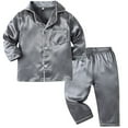 thumbnail image 2 of UACY Kids Baby Girl Boy Satin Pajama Set, Button Down Sleep Shirt Top and Long Pants Bottoms, Sleepwear Loungewear Clothes (Grey, 3-6 Months), 2 of 4