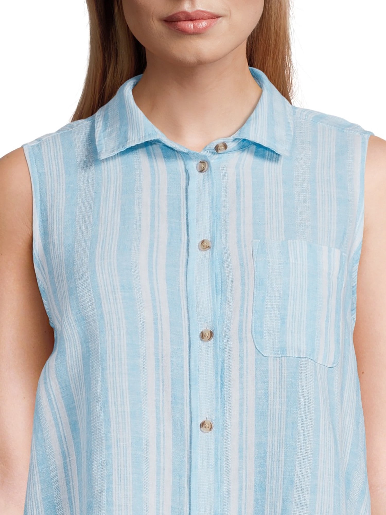 Time and Tru Women's Sleeveless Button-Down Shirt