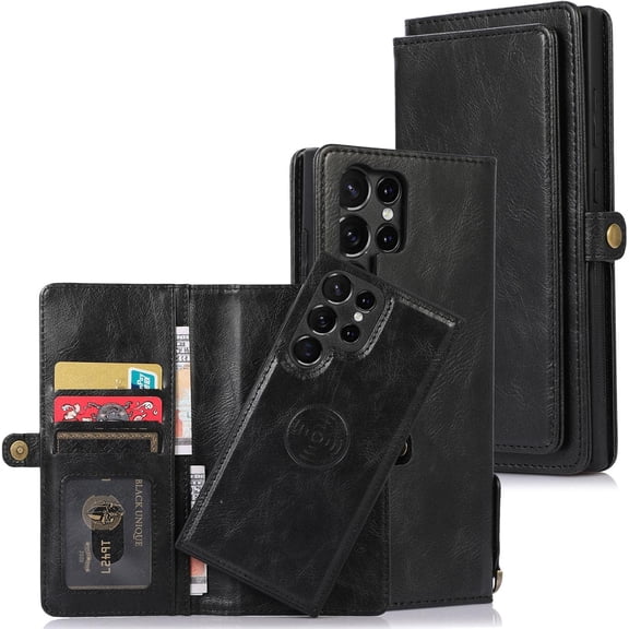 HCTian Magnetic Case for Samsung Galaxy S25 Ultra/S25 Plus/S25,Detachable Wallet Leather Cell Phone Case Camera Protection Card Slot Soft TPU Bumper Cover