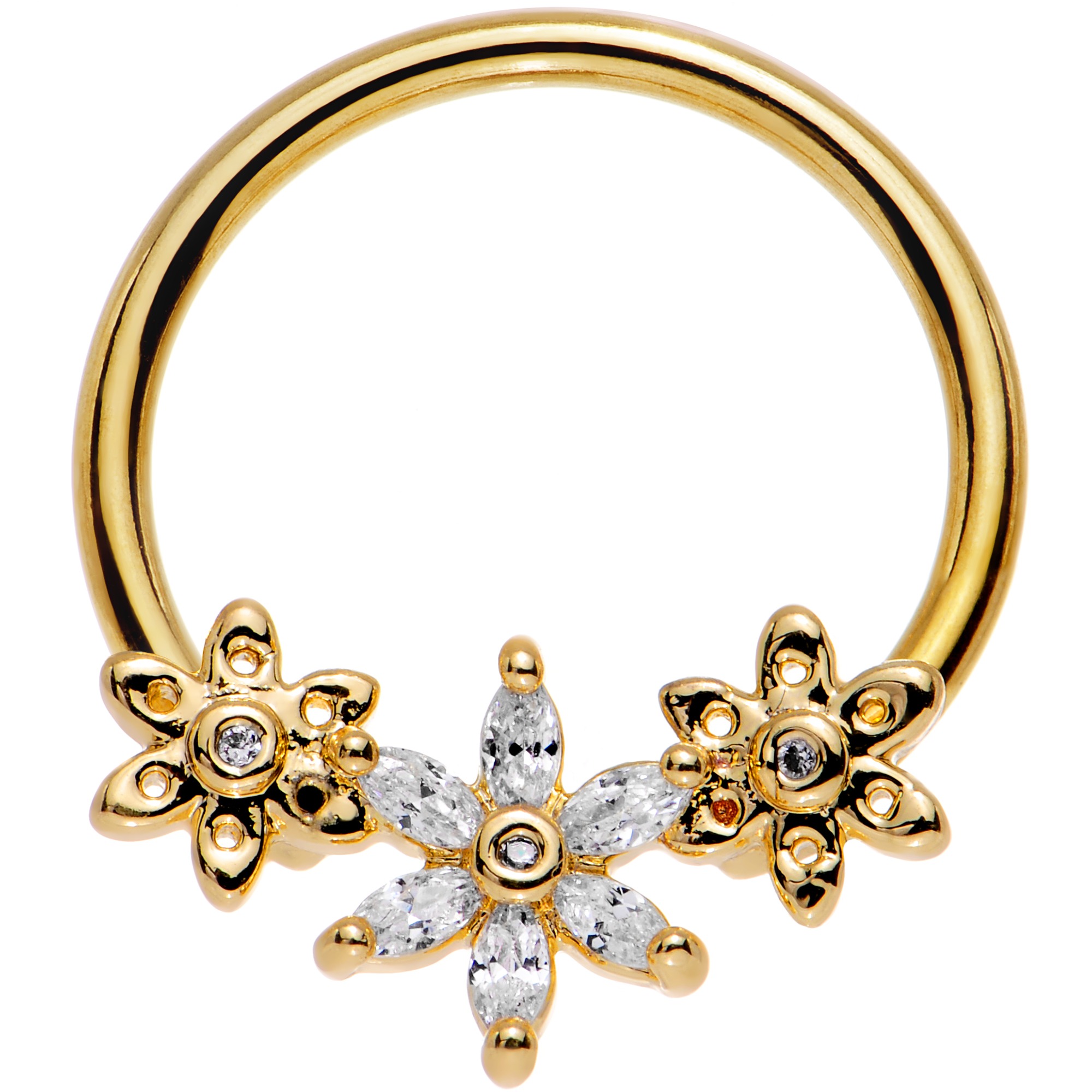 Body Candy Gold Anodized Steel Clear Accent Daisy Chain Captive Nipple