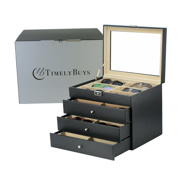 Timelybuys 24 Piece Black Carbon Fiber Eyeglass Display Case for