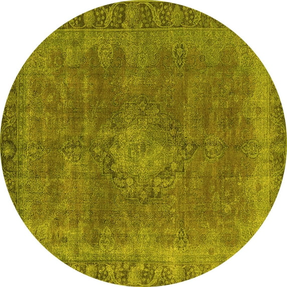 Ahgly Company Indoor Round Oriental Yellow Industrial Area Rugs, 5' Round