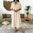 thumbnail image 4 of Women's Shirt Dresses Collared Short Sleeve Maxi Dress Breathable Relaxed Fit Vacation Resort Summer Dress Beige M, 4 of 6