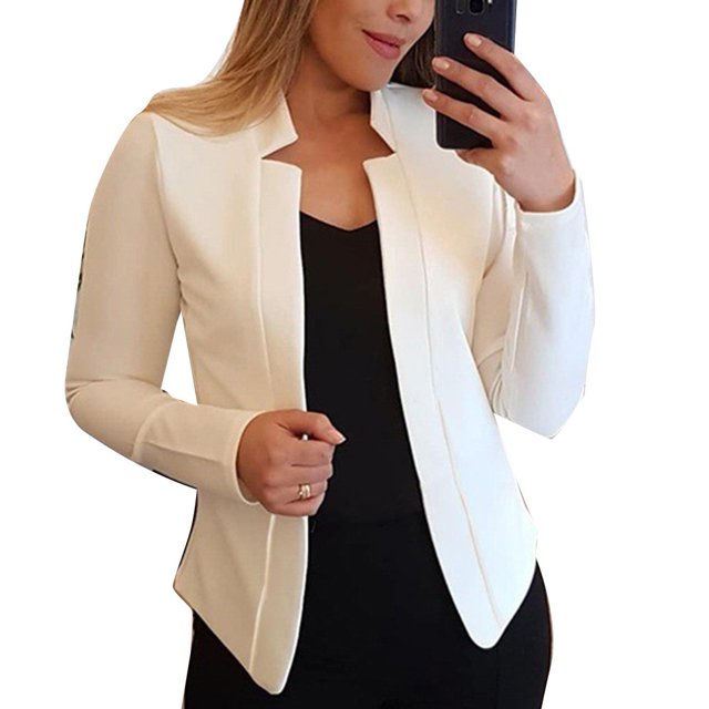 YAR Talla Grande Color Sólido Sin Botón Blazer Mujer Manga Larga Traje Delgado Chamarra Abrigopangjing