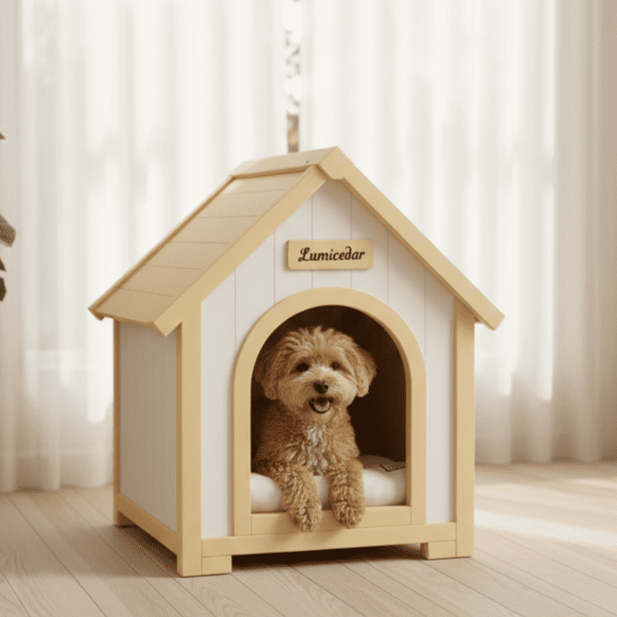 Modern Indoor Wooden Dog House with EVA Cushion – Solid Cedar Pet House for Small Dogs & Cats