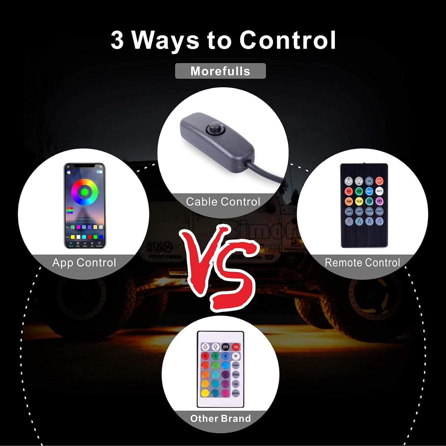 Waterproof RGB LED Rock Lights, 4Pcs Neon Underglow Lighting Kit with APP & Wireless Remote Control, Auto Wheel Exterior Underglow Lights,Under Car Lights for SUV,Truck,AUTO Motorcycle
