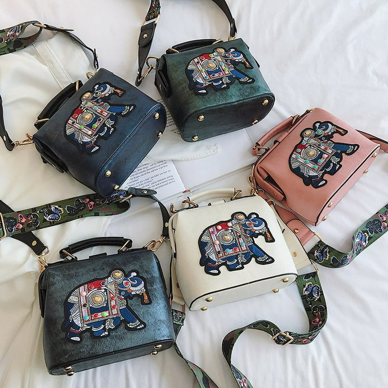 PIKADINGNIS Wide Butterfly Strap PU Leather Women Shoulder Crossbody Bag Vintage Embroidery Elephant Bag Bags Tote Women s Handbags Purses