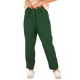 thumbnail image 1 of Pantalones casuales de mujer Color puro botón cintura elástica pantalones largos sueltos para mujer para uso diario al aire libre verde 3XL, 1 of 5
