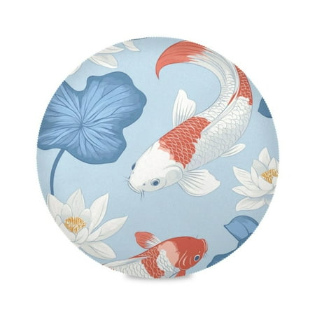 

WOBOGO Seamless Pattern Of White and Red Koi Fish Round Placemats Set of 6 Heat Resistant Washable Kitchen Table Decorations 15.4in