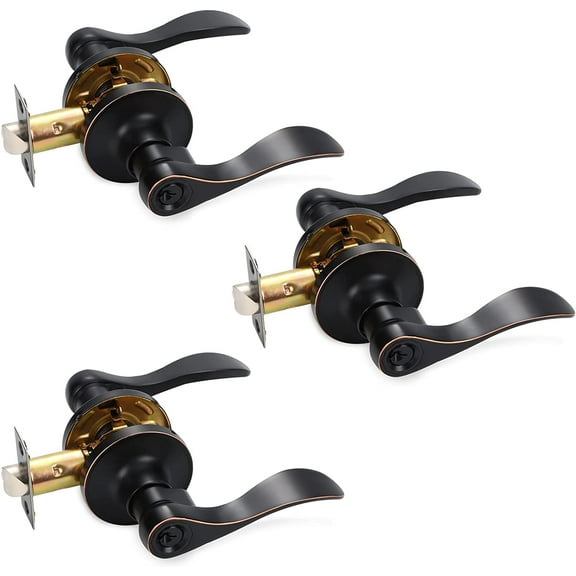 3 Pack Keyed Alike Entry Door Lever Oil Rubbed Bronze, Indoor/Outdoor Door Handles Set for Interior/Exterior Door, Front/Home Door Lock Handle,