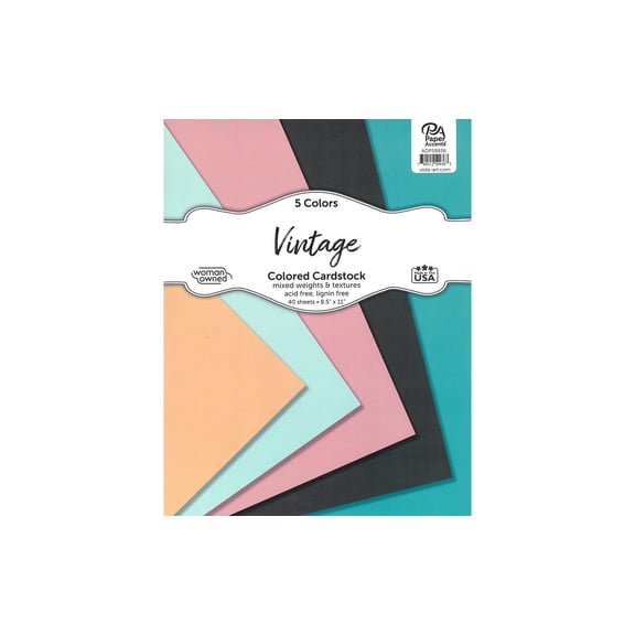 Accent Design Paper Accents Cardstock Variety Pack 8.5x11" 40 Sheets – Vintage Colored Cardstock, Card Stock, Construction Paper for Scrapbooking, DIY, and Art Projects