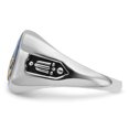 thumbnail image 2 of Auriga Fine Jewelry 10K White Gold Men's Grooved with Black Enamel and Imitation Blue Spinel Masonic Ring Size- 9, 2 of 6