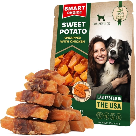 Friandises à Mâcher Naturelles pour Chiens : Patate Douce Enrobée de Poulet et pour Animaux – Viande Biologique Sans Grains et Collations Séchées de Qualité Humaine en Vrac – Meilleures Torsades pour l'Entraînement des Petits et Grands Chiens – Fabriquées pour les É.-U. (Patate Douce)