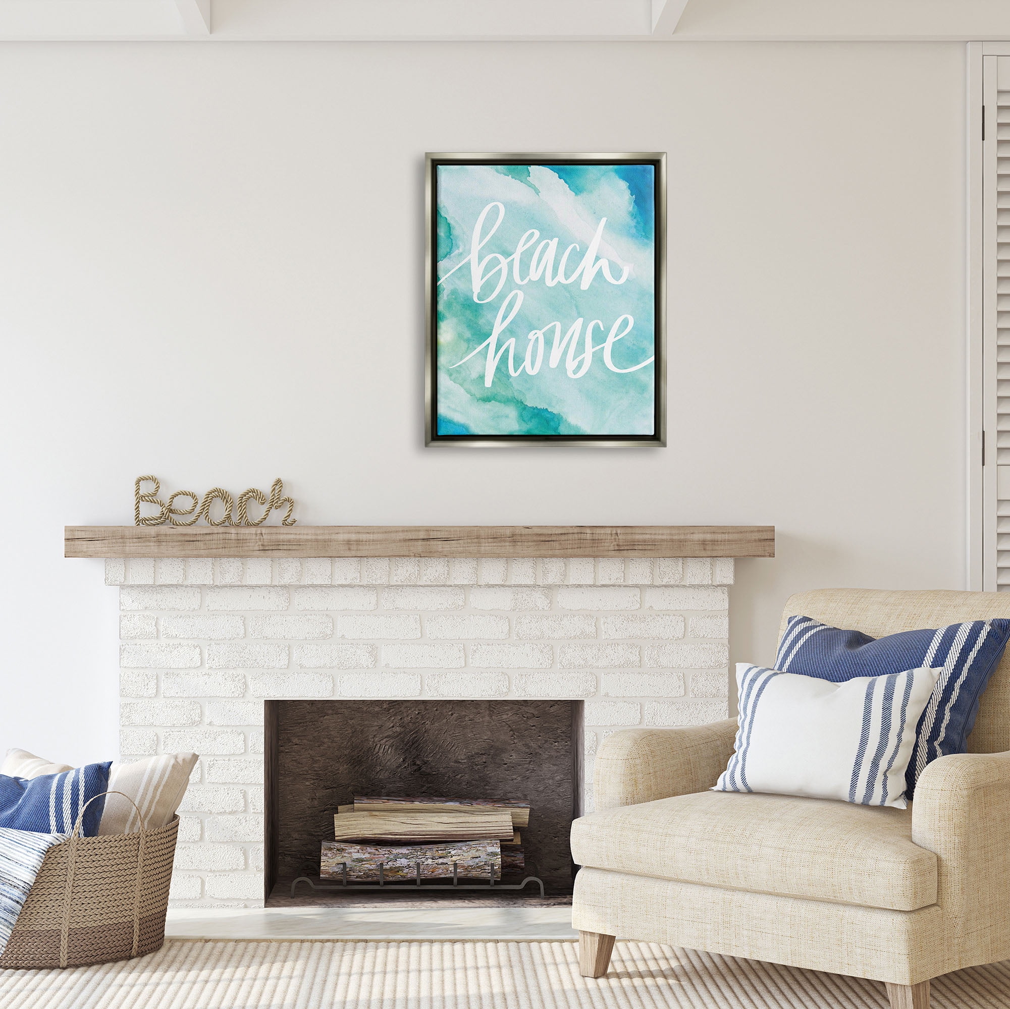 Stupell Industries Beach House Watercolor Phrase Nature Painting Gray Floater Framed Art Print Wall Art, 25 x 31