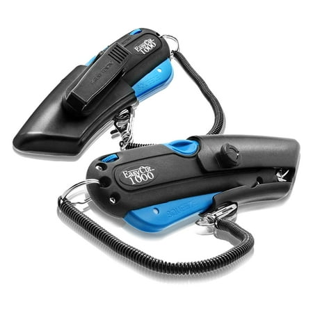 Blue Drytec Cutter - Modern Box Cutter, 3 blade depth setting, Squeeze Trigger and Edge Guides, Holster, Lanyard, Extra Blade - 1000 Blue, Fast and highly secure safety box cutter By Easy Cut