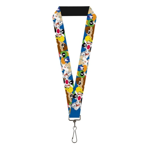 Looney Tunes Lanyard, Looney Tunes Seven Character Faces Stacked Blue, Elastic