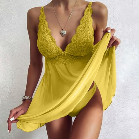 

UoCefik Women Plus Size Babydoll Deep Nightgowns for Women Sexy Lace Mesh Chemise Babydoll