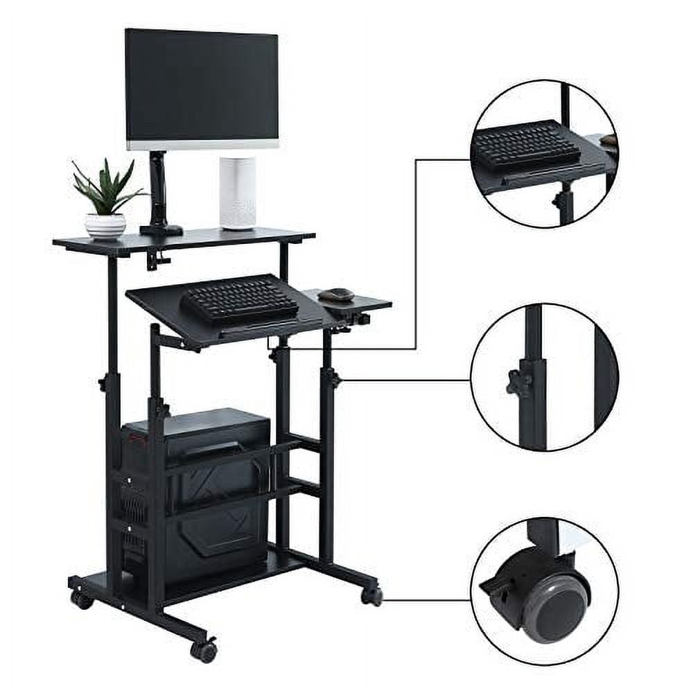 UNICOO® Portable Standing Desk on Wheels, Height Adjustable Mobile Standing Desk, Versatile Standing Portable Desk for Home Office, Rolling Sit-Stand Workstation, Ergonomic Design (U101-Black)
