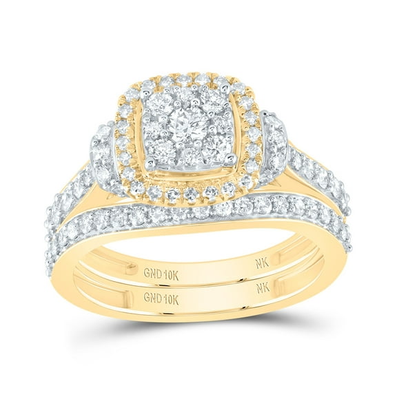 10K Yellow Gold Round Dia. Halo Bridal Wedding Band Set 1ctw, Women's Sz: 5-10