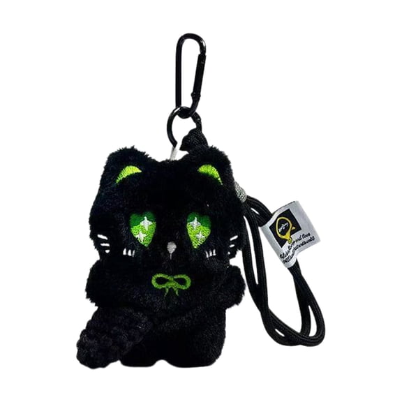 Cute Black Cat Plush Keychain Soft Kitten Stuffed Animal Pendant with Crochet Bag & Star Eyes Detachable Strap Gothic Clip-On Kitten Charm for Backpacks Phones Gifts Kids Adults