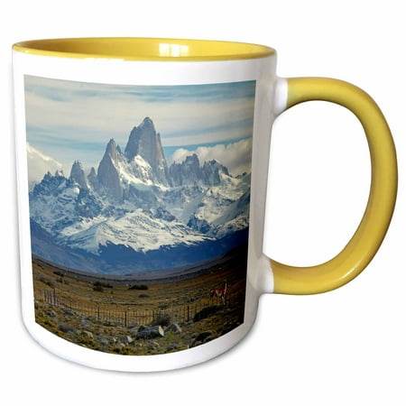 3drose, Mount Fitz Roy, Los Glaciares Np, Guanacos, Patagonia, Argentina, 11oz Two-tone Yellow Mug