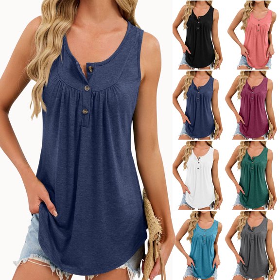 Winter Tops for Women!YABCSAZ Women's Crew Neck Sleeveless Button-Up Sweatshirt Casual Tank Top Solid Color Summer Pullover Tops with Crew Neck and Button-Up Design, Wine, XXL