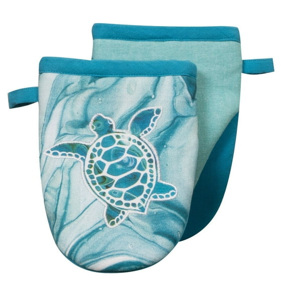 Coastal Tranquility SEA TURTLE Embroidered Oven Grabber Mitt Set, by Kay Dee