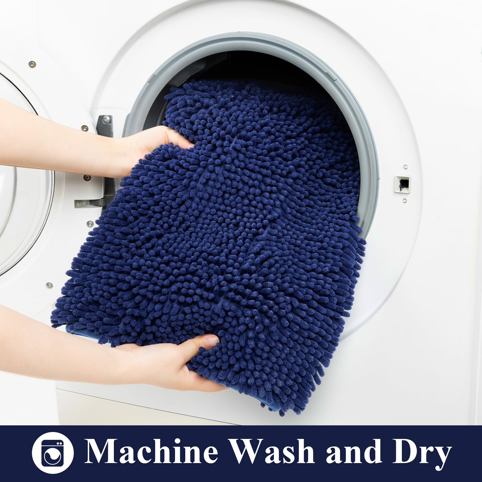 Vaukki Dark Blue Bathroom Rug Sets 3 Piece Ultra Soft Absorbent Shaggy Bath Mat Non Slip Toilet Rug for Bathroom