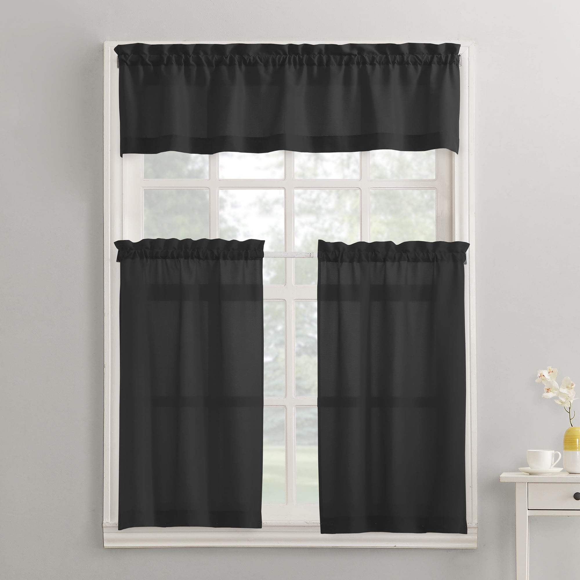 Mainstays Solid 3 Piece Kitchen Curtain Tier And Valance Set