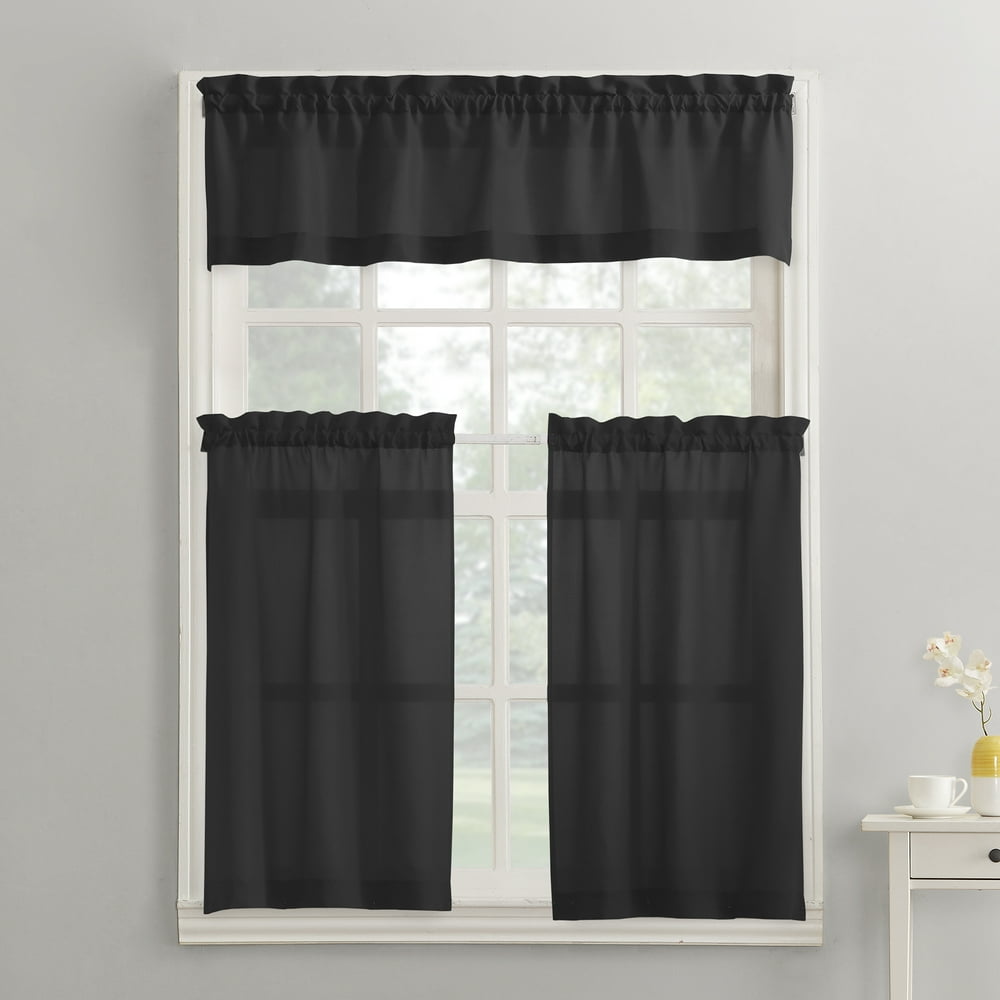Mainstays Solid 3 Piece Kitchen Curtain Set