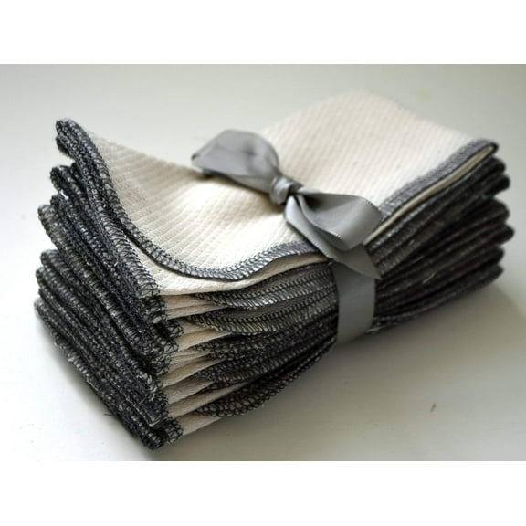 2 Ply 11x12 Inches Natural Unbleached Birdseye Paperless Towel Set of 10 Grey Edging - Proudly Made in the USA!