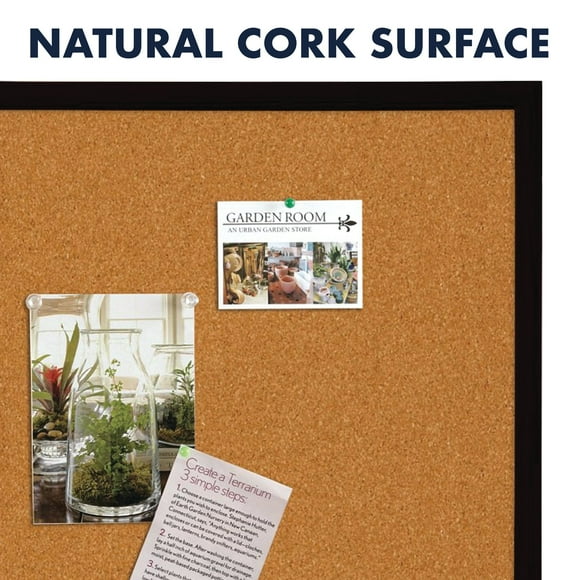Quartet Cork Bulletin Board, 24" x 36", Black Wood Finish Frame