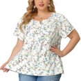 thumbnail image 1 of Women's Plus Size Blouse Floral Half Placket Short Sleeve Casual Tops White 3X, 1 of 7