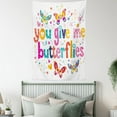 thumbnail image 4 of Butterfly Tapestry, Love Quote Hearts Cute Happy Butterflies Flowers Romantic Cartoon Style Print, Wall Hanging for Bedroom Living Room Dorm Decor, 40W X 60L Inches, Multicolor, by Ambesonne, 4 of 5