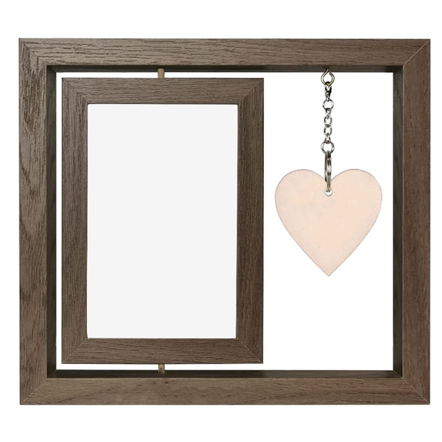Rotating Wood Picture Frame Rustic Rotating Photo Frames Wood Photos Frame with Heart Pendant