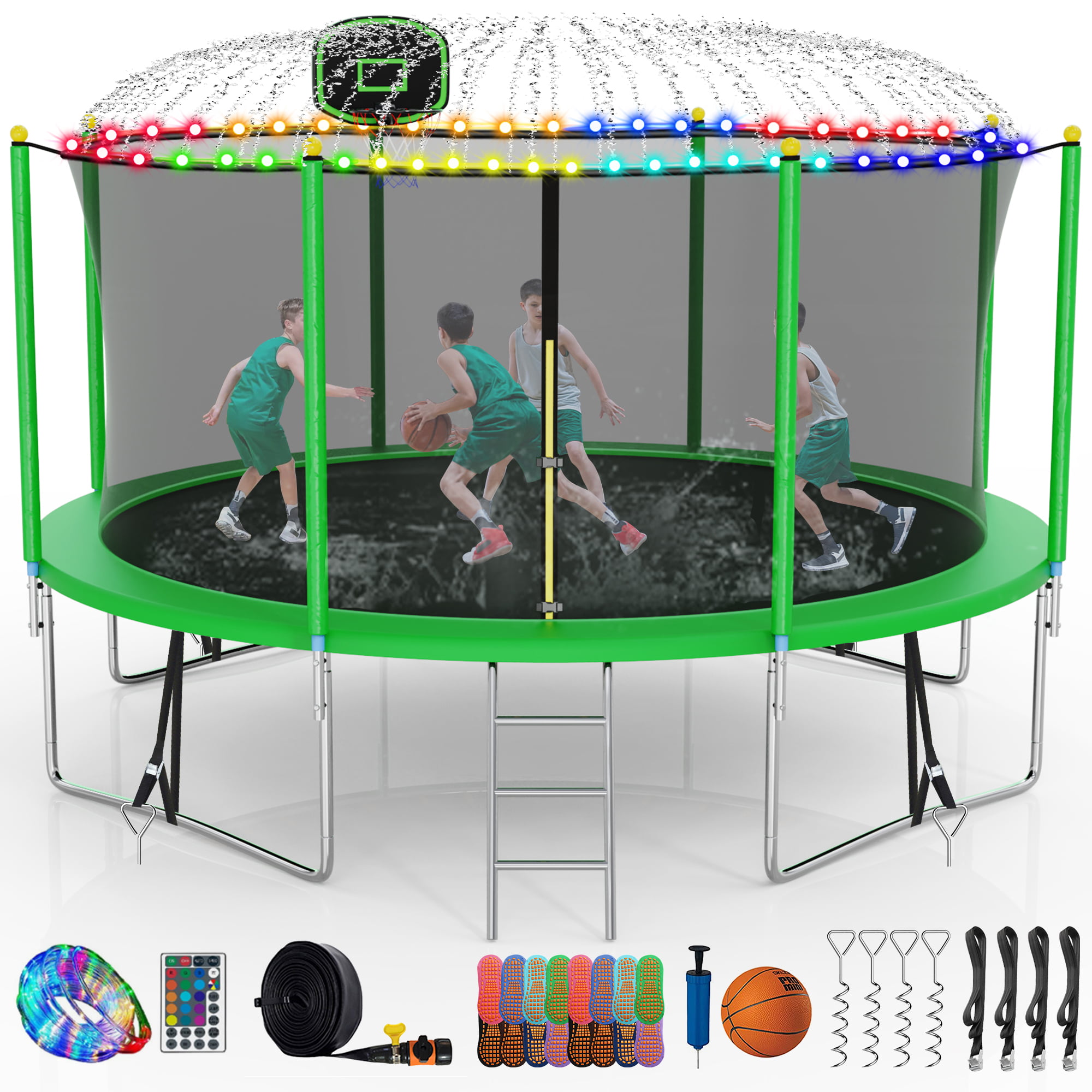 Kids Trampoline With Enclosure And Electron Shooter Game 15 Ft Green Steel Frame 