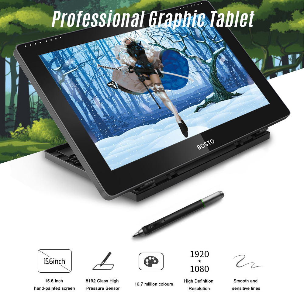 BOSTO BT-16HDK Portable 15.6 Inch H-IPS LCD Graphics Drawing Tablet Low Consumption Drawing Tablet - image 2 of 7