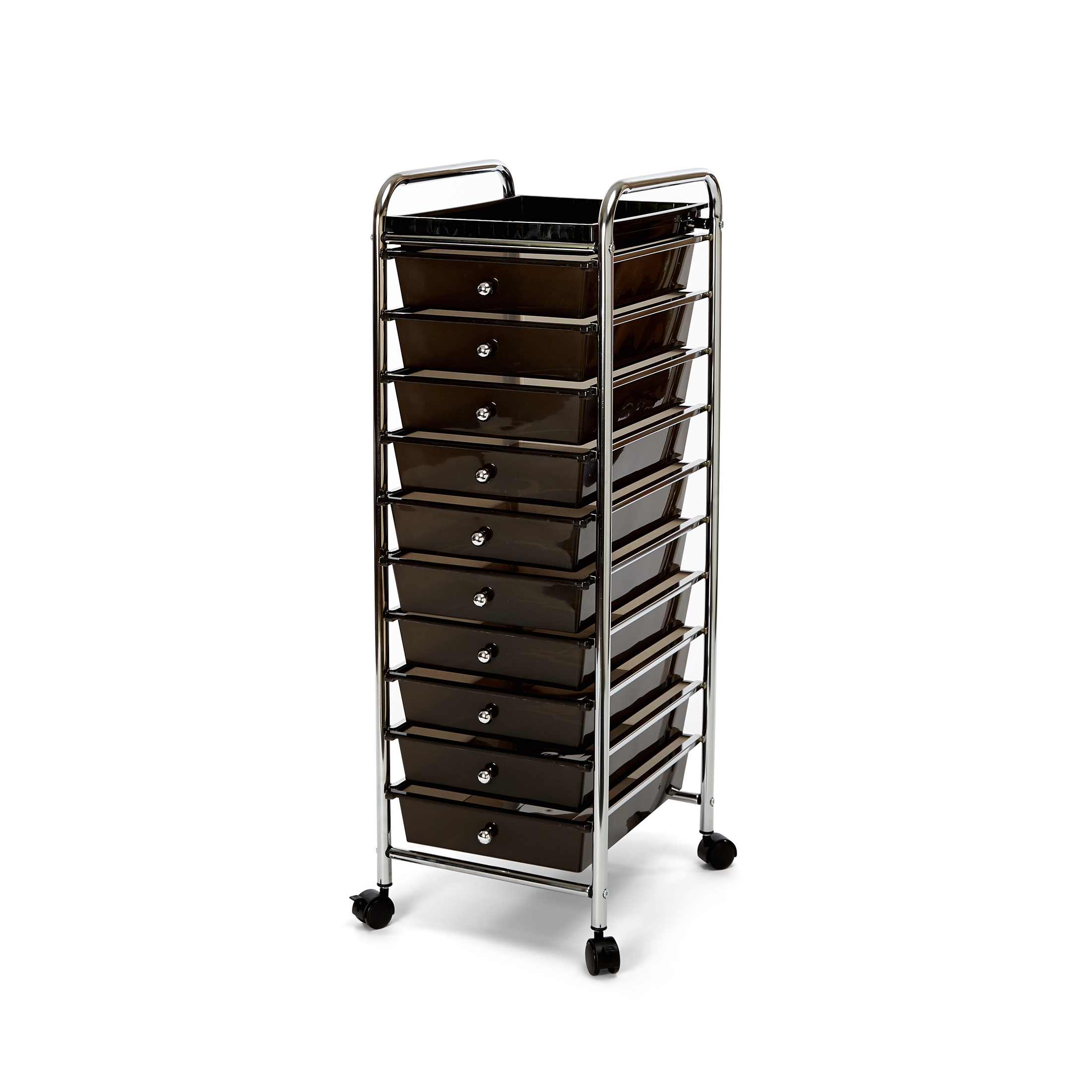 Seville Classics 10-Drawer Organizer Cart with Tray, Black