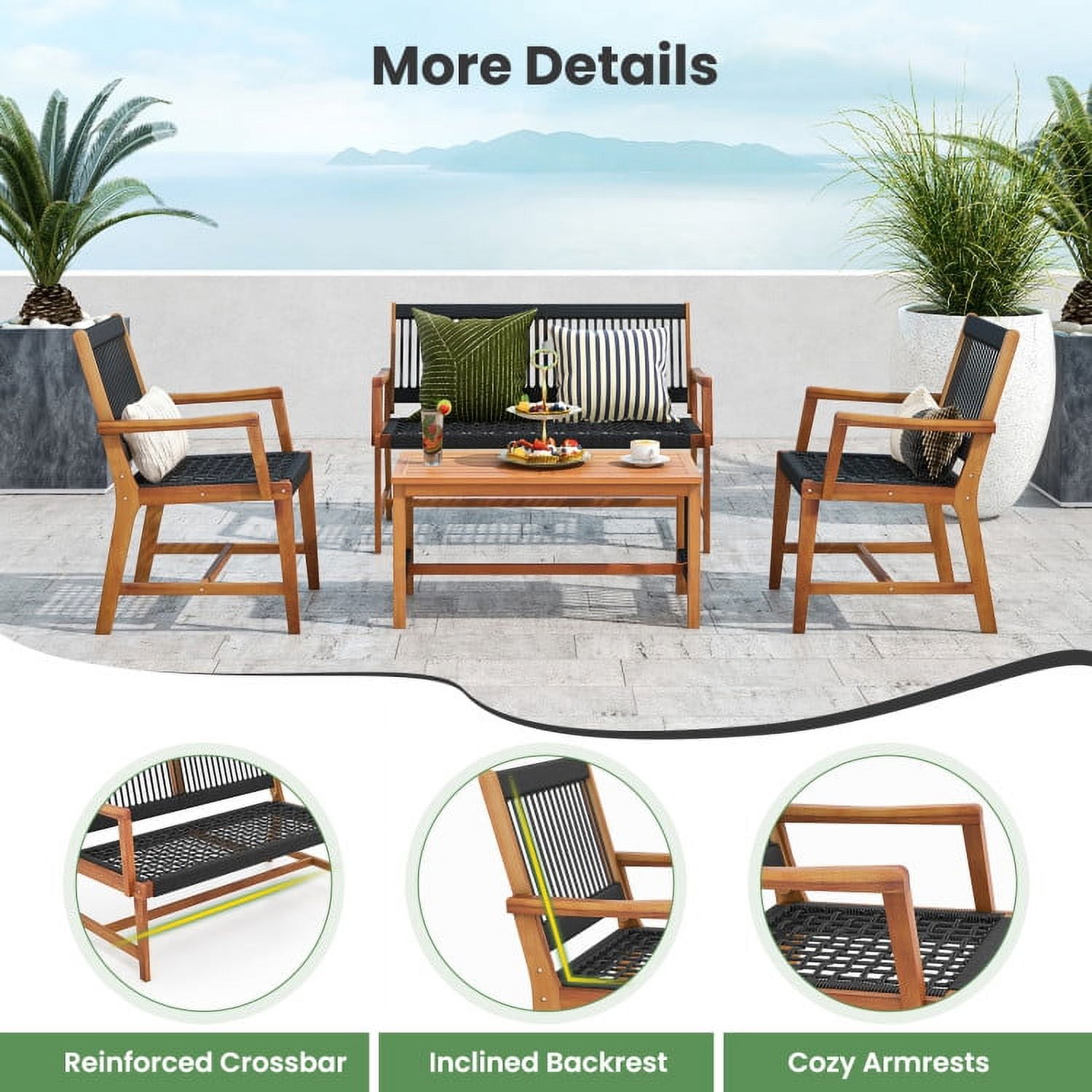 Aimee Lii 4 Pieces Acacia Wood Patio Furniture Set, Patio Table and Chairs Set, Outdoor Patio Set Aimee Lii 4 Pieces Acacia Wood Patio Furniture Set, Patio Table and Chairs Set, Outdoor Patio Set