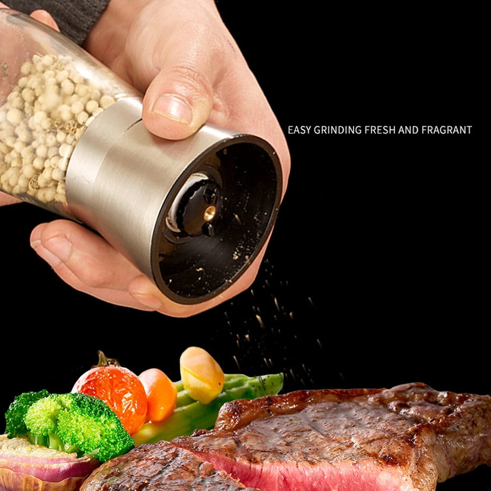 Pepper Grinder or Salt Shaker - Spice Mill with Brushed Stainless Steel, Adjustable Coarseness
