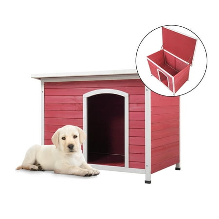 Jaxpety Outdoor Weather-Resistant Wooden Dog House, Medium, 33.5"x30"x23", Red