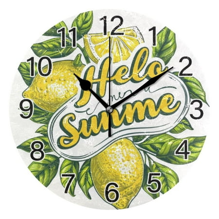 Ryvnso Hello Summer Lemon Wall Clock Non Ticking Silent Kitchen Clock Battery Operated Clocks 10 inch