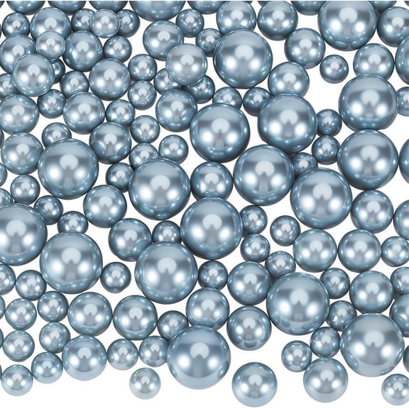 150Pcs 3 Styles Pearls Vase Filler Vase Beads Bulk Gray Plastic Mixed Size Imitation Pearl Round Bead No Hole Glossy Makeup Holder Centerpieces Decor