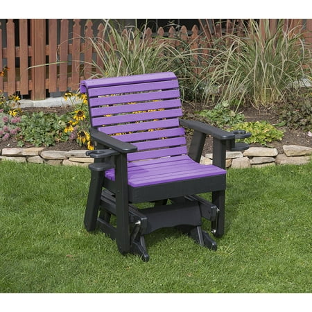 Amish Poly Lumber - Outdoor Exterior Bright Purple Finish 2 Ft Poly Lumber Roll Back Everlasting Amish Crafted Traditional Glider With Cupholder Arms