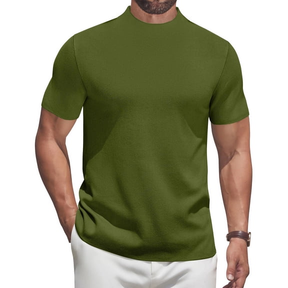COOFANDY Men's Short Sleeve Turtleneck Sweater Casual Pullover Basic T-Shirts Thermal Tops for Men