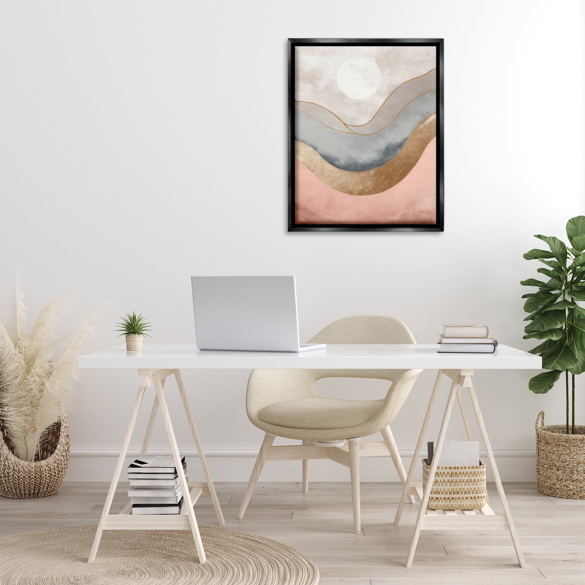 Stupell Industries Lunar Curves Landscape Abstract Painting Black Floater Framed Canvas Art Print Wall Art, 25 x 31
